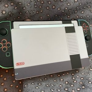 Nintendo Switch Animal Crossing edition with installed NES decals